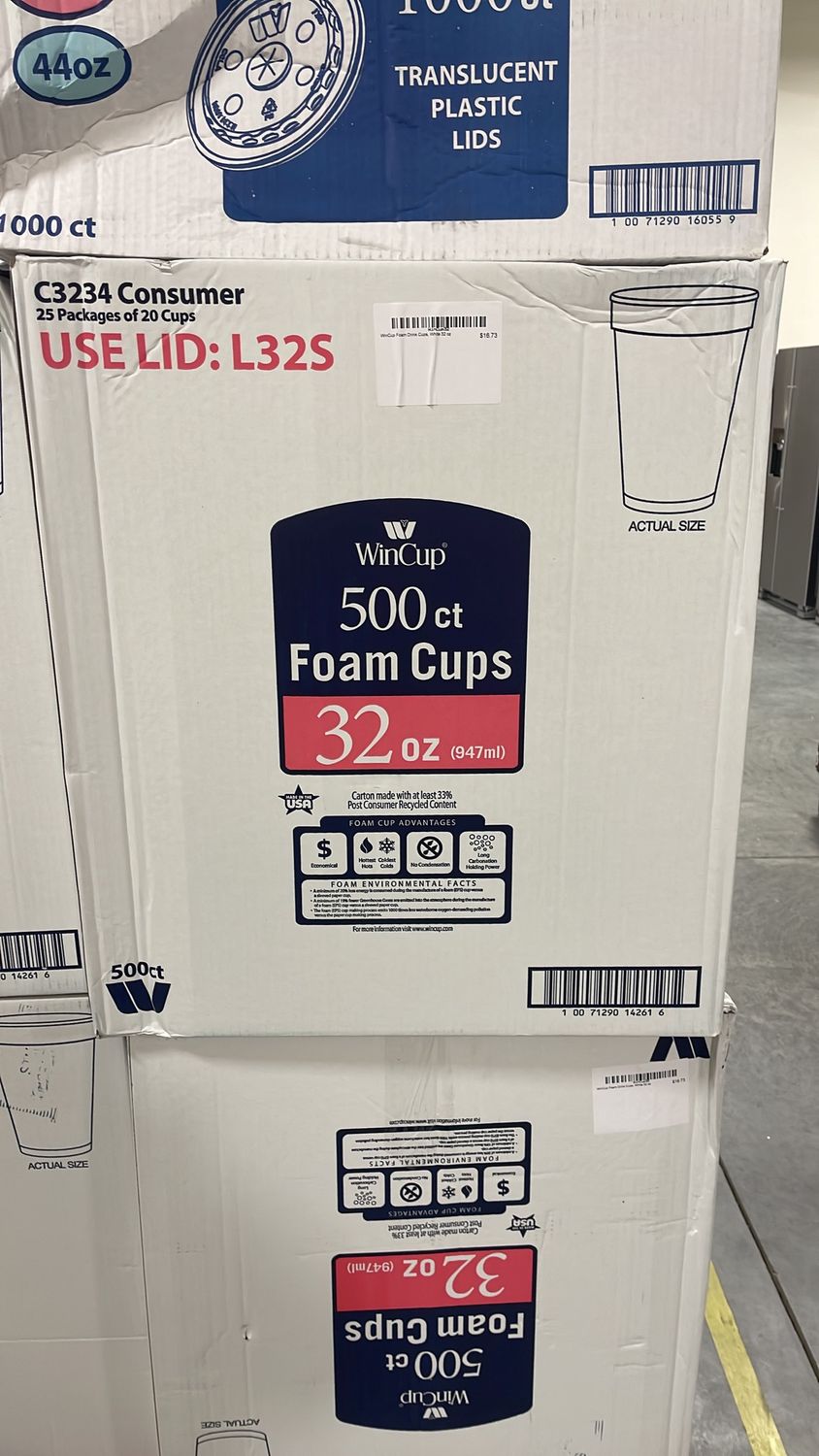 WinCup Foam Drink Cups, White 32 oz