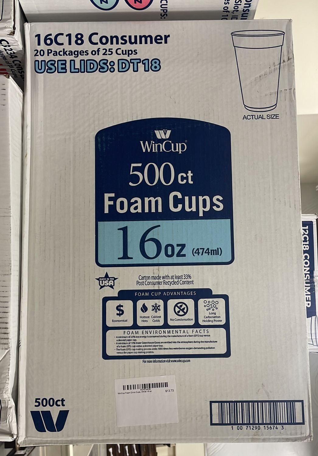 WinCup Foam Drink Cups, White 16 oz