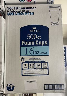 WinCup Foam Drink Cups, White 16 oz