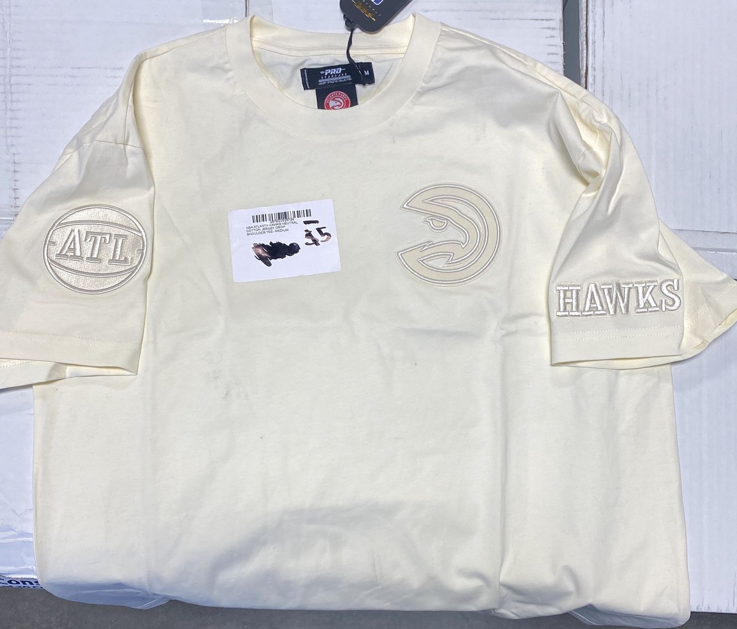 NBA ATLANTA HAWKS NEUTRAL COTTON JERSEY DROP SHOULDER TEE- MEDIUM