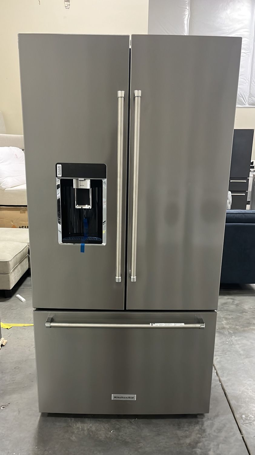 KitchenAid® 23.8 Cu. Ft. Stainless Steel with PrintShield™ Finish Counter Depth French Door Refrigerator - Model # KRFC704FPS - Class-B Scratch &amp; Dent Manufacturer Warranty