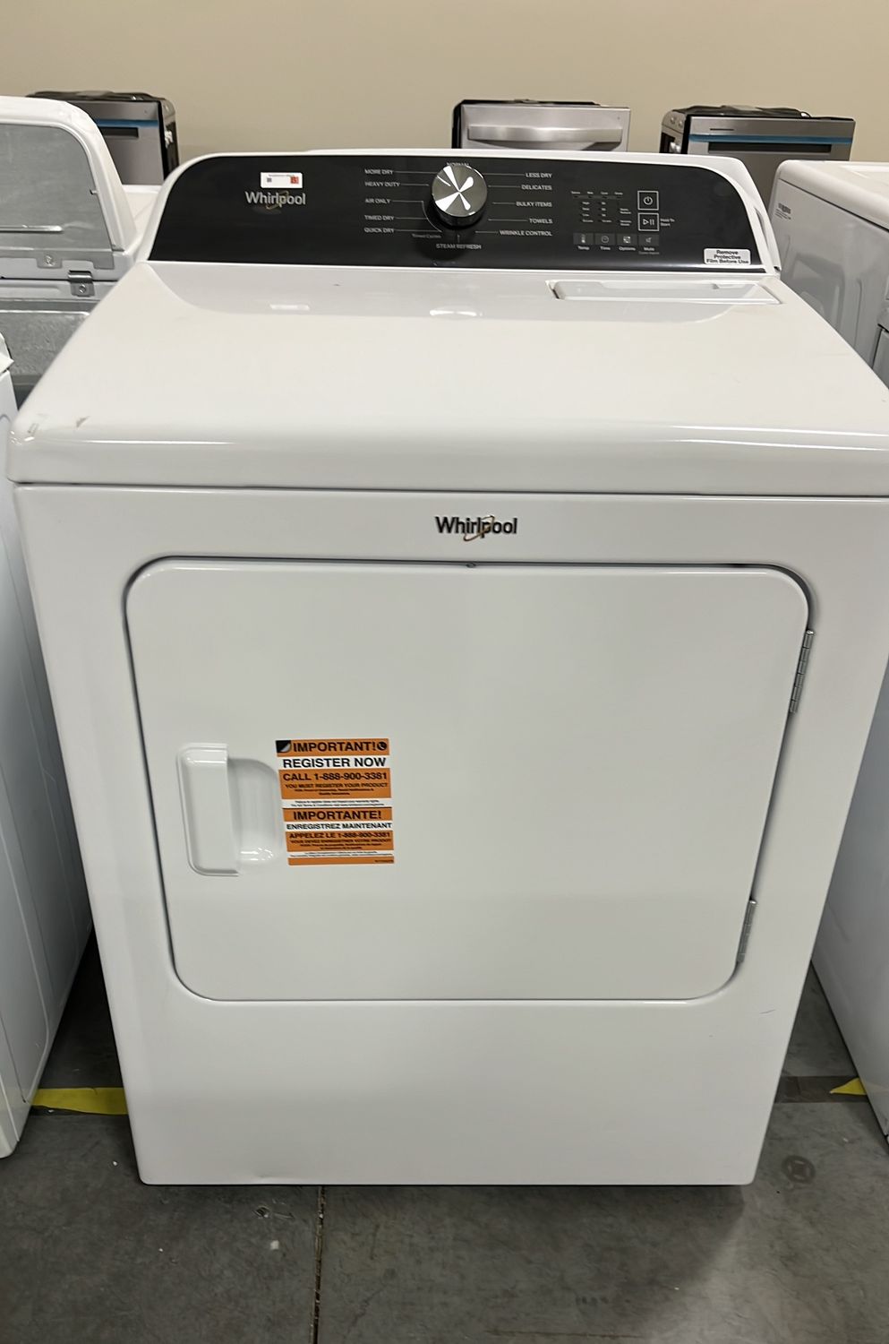 7.0 Cu. Ft. WhirlpoolÂ® Top Load Electric Dryer with Moisture Sensor - Model # WED6150PW - Class-B Scratch &amp; Dent Manufacturer Warranty