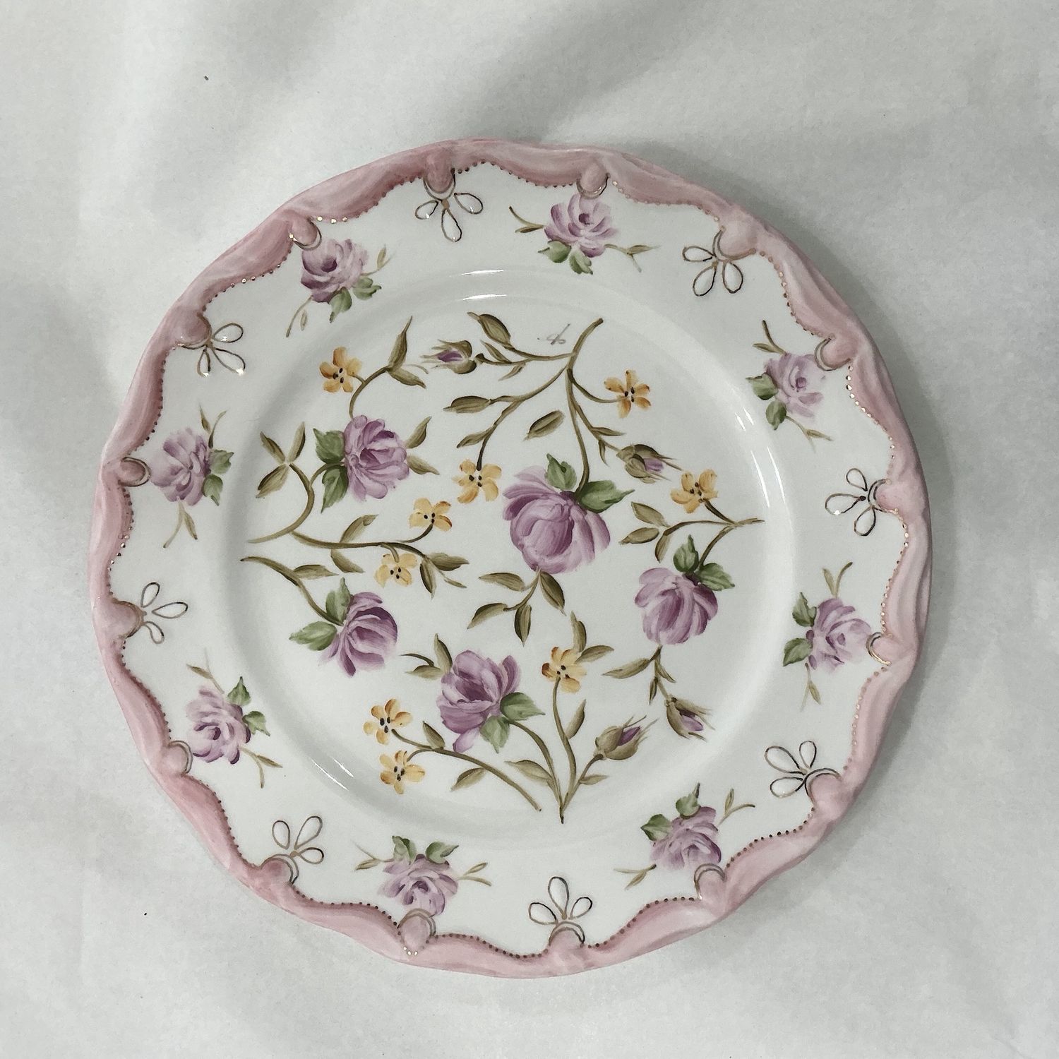 Pink roses &amp; gold dessert plates set - full set