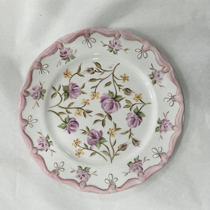 Pink roses &amp; gold dessert plates set - full set