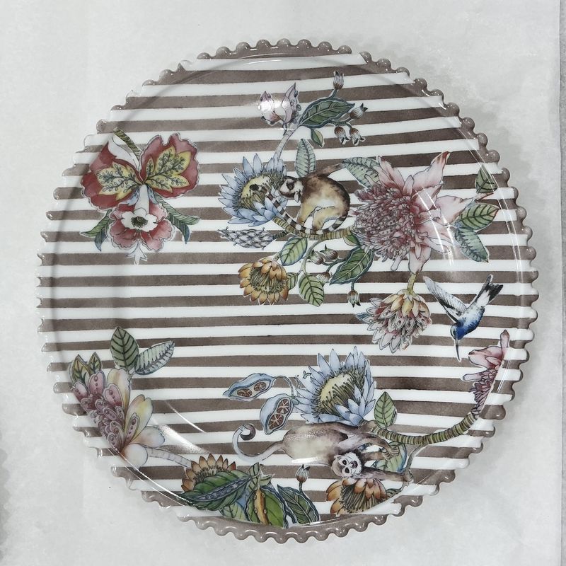 Assorted Striped &amp; flowers beaded rim plates - full set