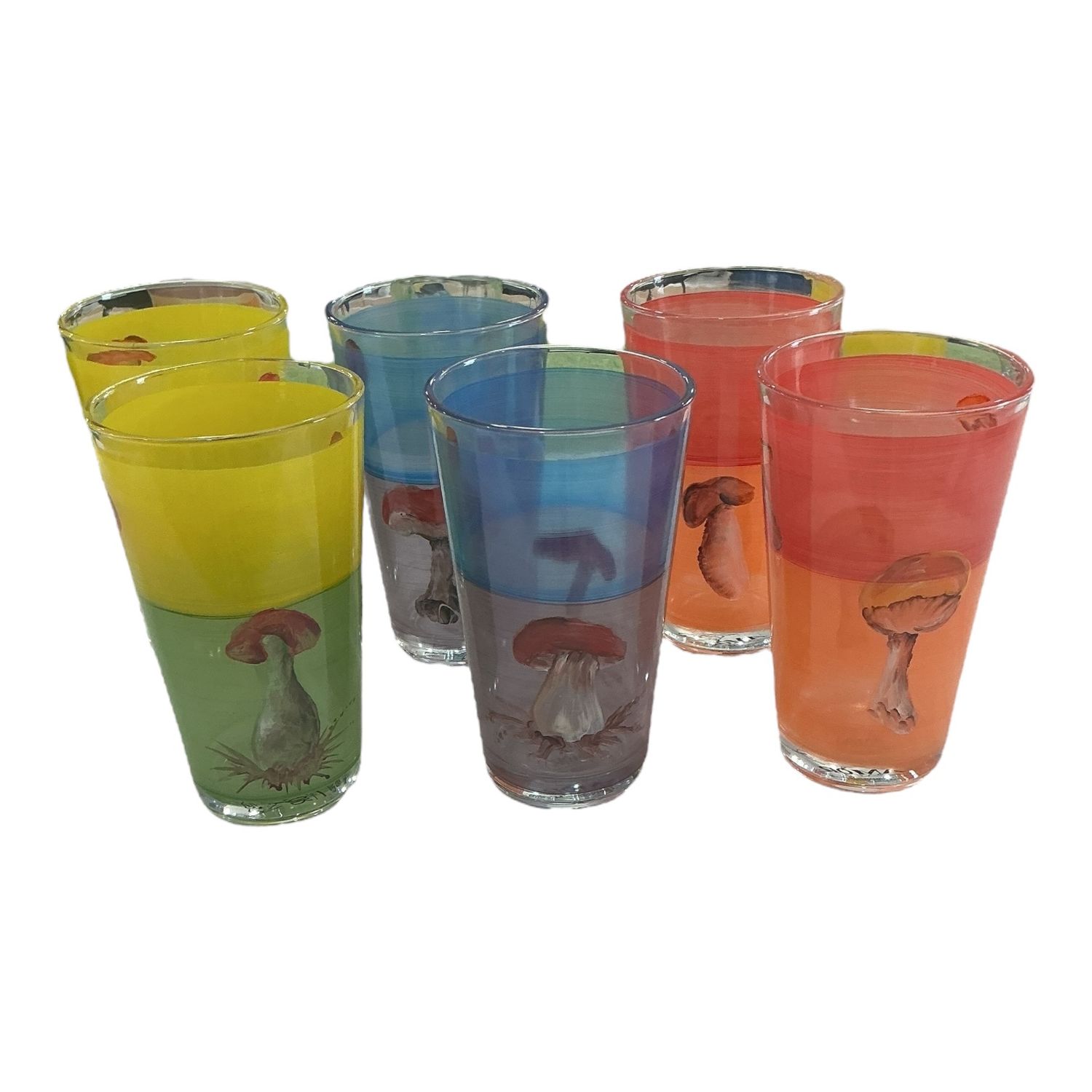 Tall glasses - painted, Design: Block color + mushrooms