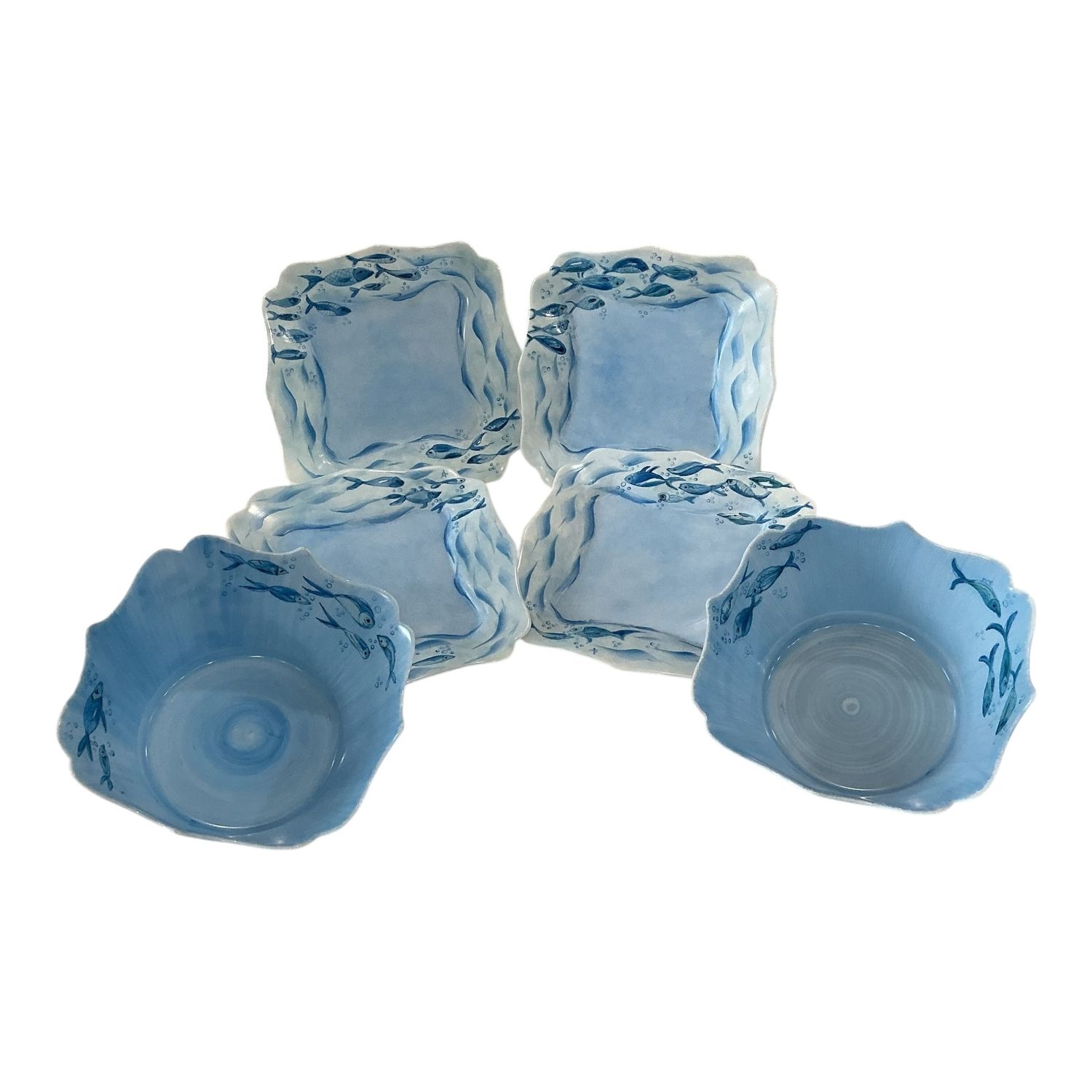 Blue fish plate + bowls set