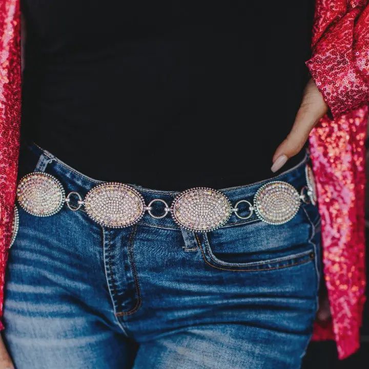 A Weekend in Dallas Oval Iridescent Crystal Concho Link Belt