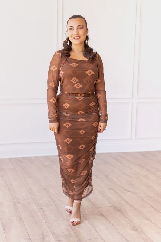 Copper Canyon Aztec Mesh Midi Skirt