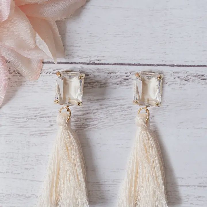 Love Notes Cream Tassel Stud Earrings