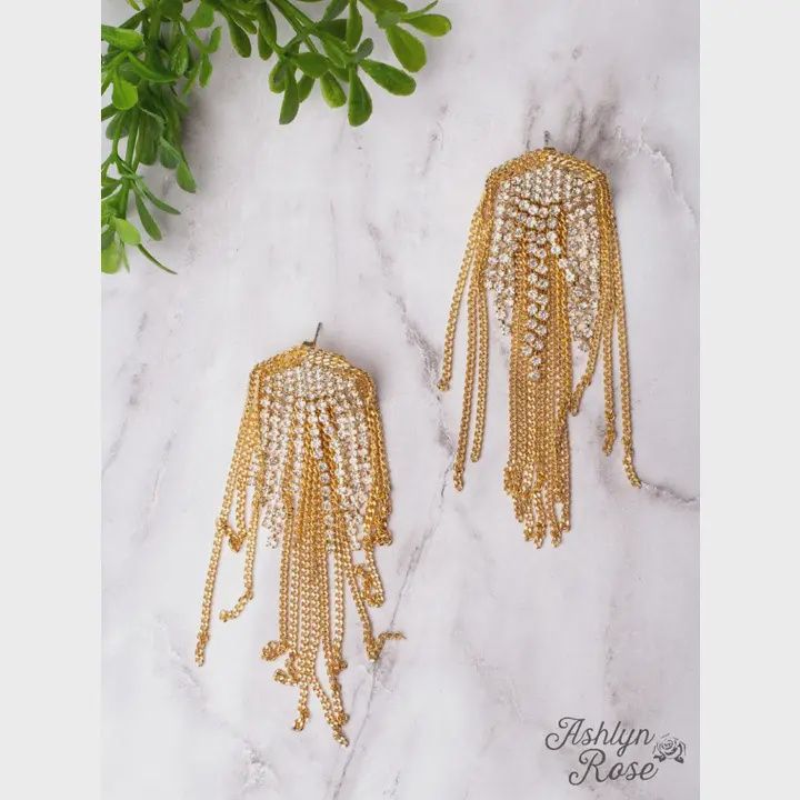 Shine All Night Gold Crystal Chain Fringe Earrings