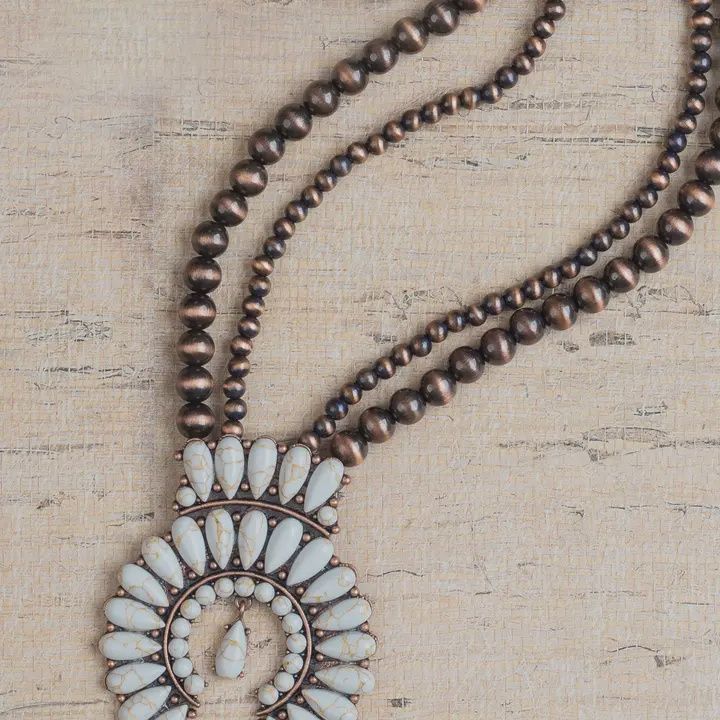 Walking About Town Cream Squash Blossom Beaded Necklace,