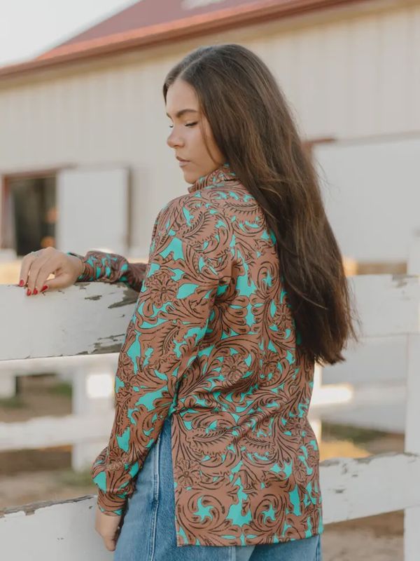 Turquoise Tooled Mock Neck