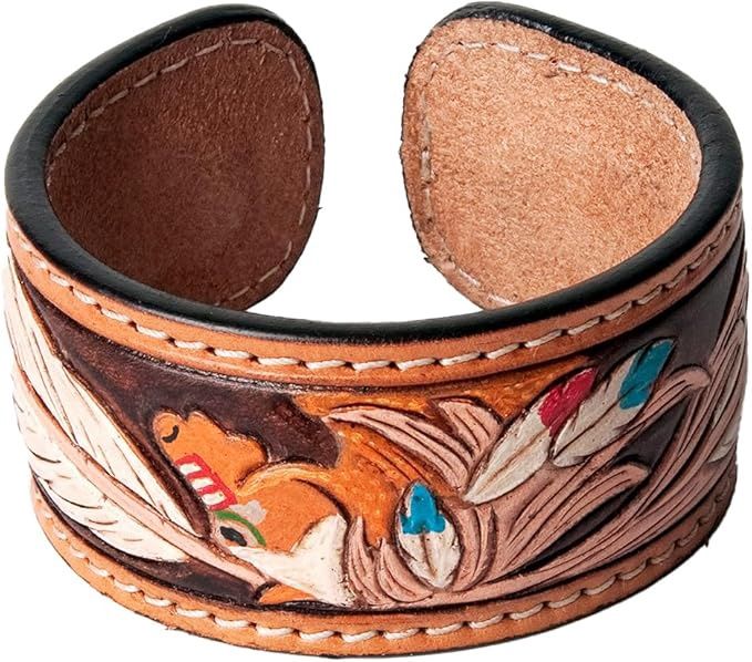 American Darling Bracelet Hand Tooled Floral Leather