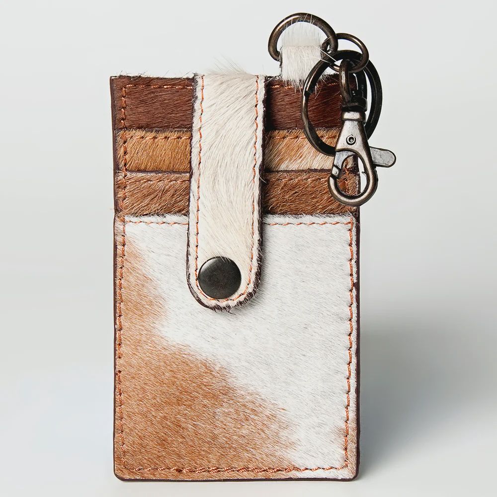 Genuine Cowhide Leather Keychain Cardholder Wallet - Snap Closure