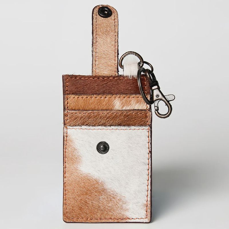 Genuine Cowhide Leather Keychain Cardholder Wallet - Snap Closure
