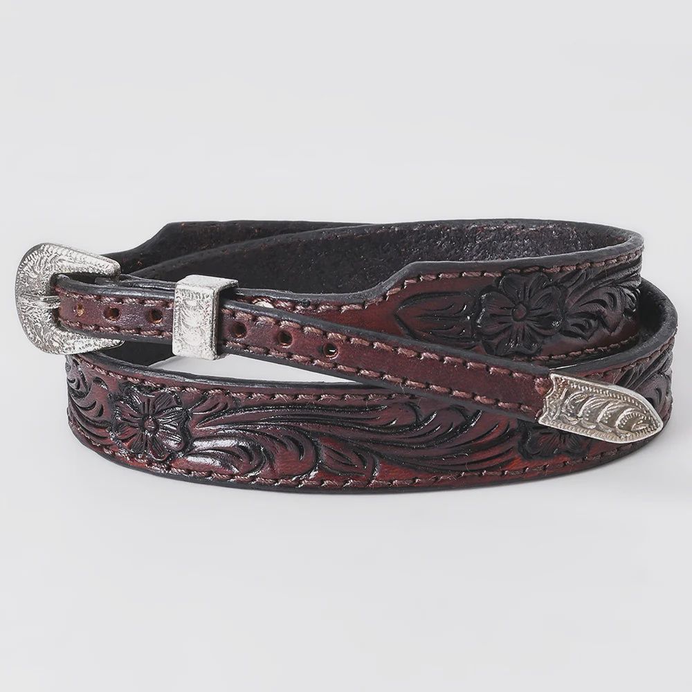 American Darling Dark Brown Hand tooled Hatband Genuine American Leather Western Adjustable Unisex