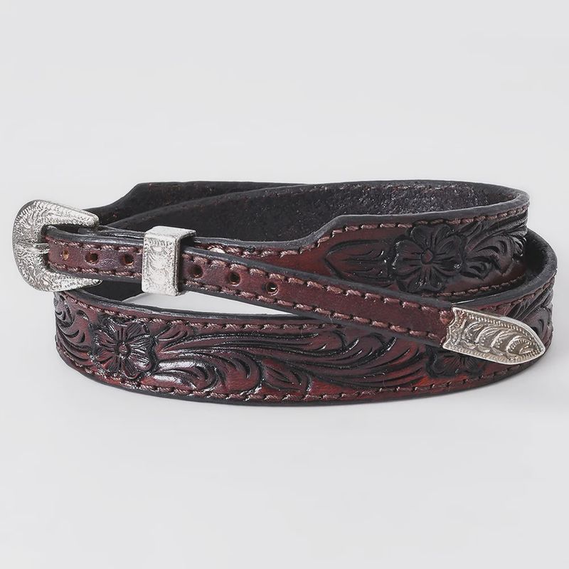 American Darling Dark Brown Hand tooled Hatband Genuine American Leather Western Adjustable Unisex