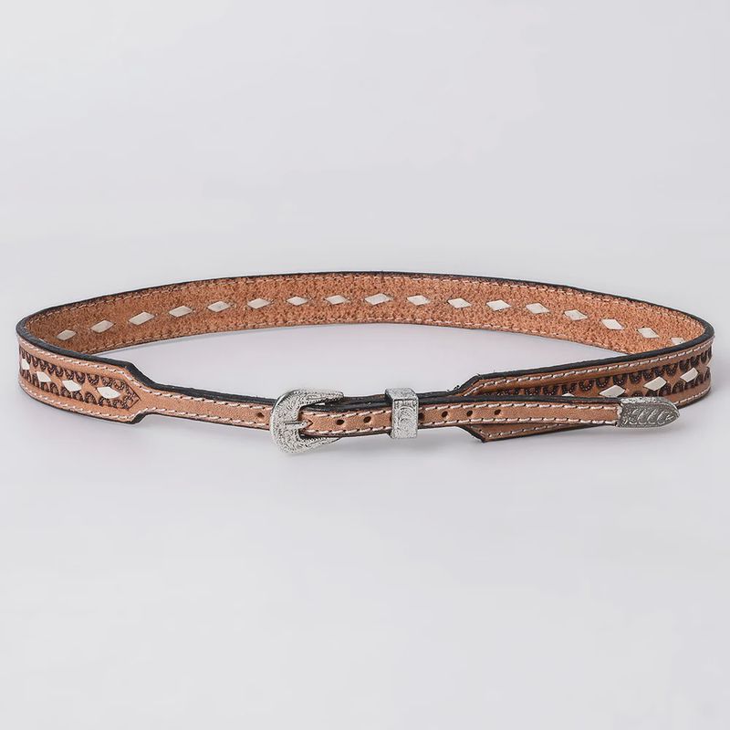 American Darling Hand tooled Hatband Genuine American Leather Western Adjustable Unisex Hatband with white lace