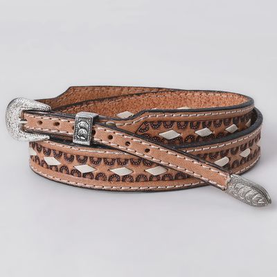 American Darling Hand tooled Hatband Genuine American Leather Western Adjustable Unisex Hatband with white lace