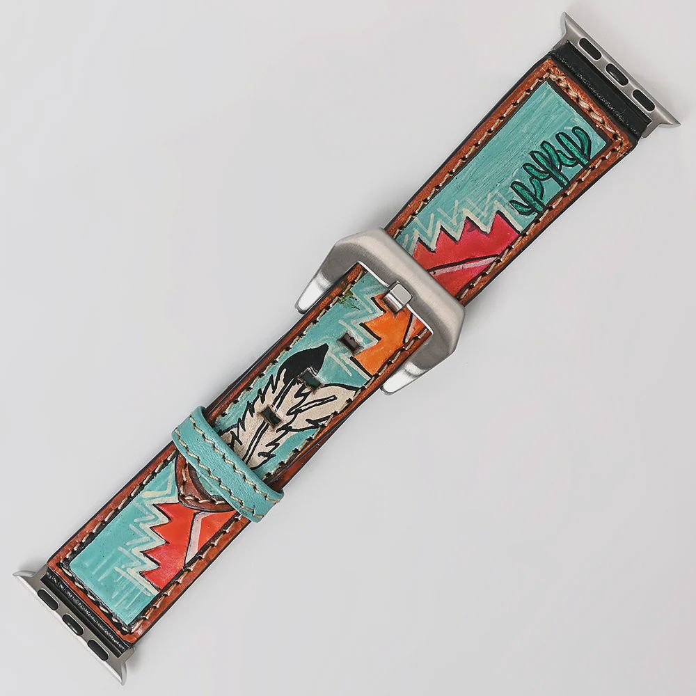 American Darling I watch Strap Genuine Leather With Beautiful Cactus Hand Painted Smart