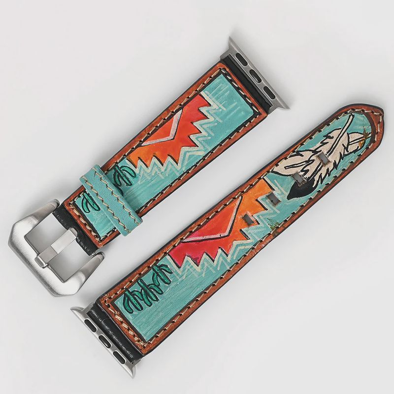 American Darling I watch Strap Genuine Leather With Beautiful Cactus Hand Painted Smart