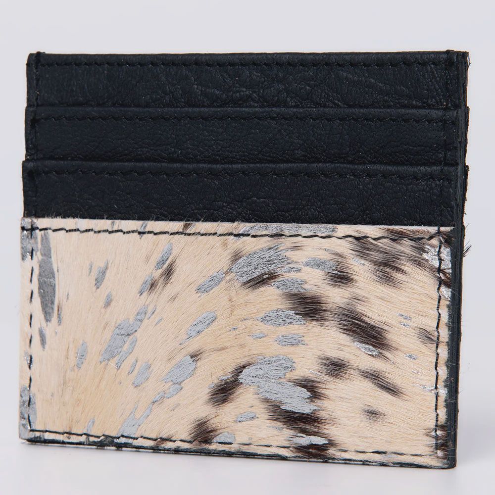 Hair-On Cowhide Genuine Leather Card Holder Wallet, Color: black