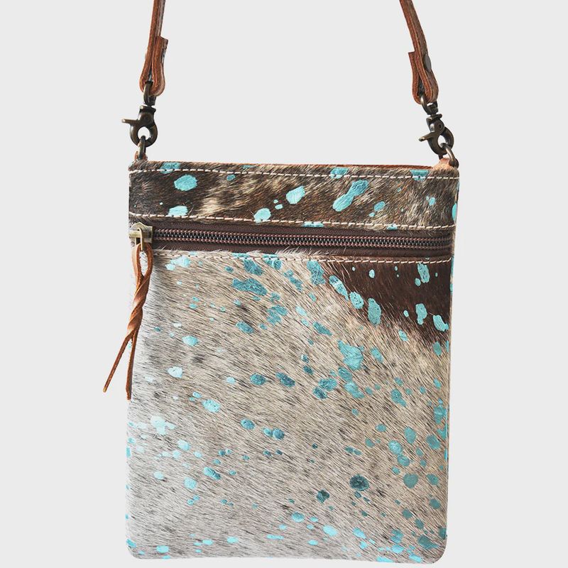 Turquoise Splash Hair-On Hide Chaps Bag - Genuine Leather Western Purse