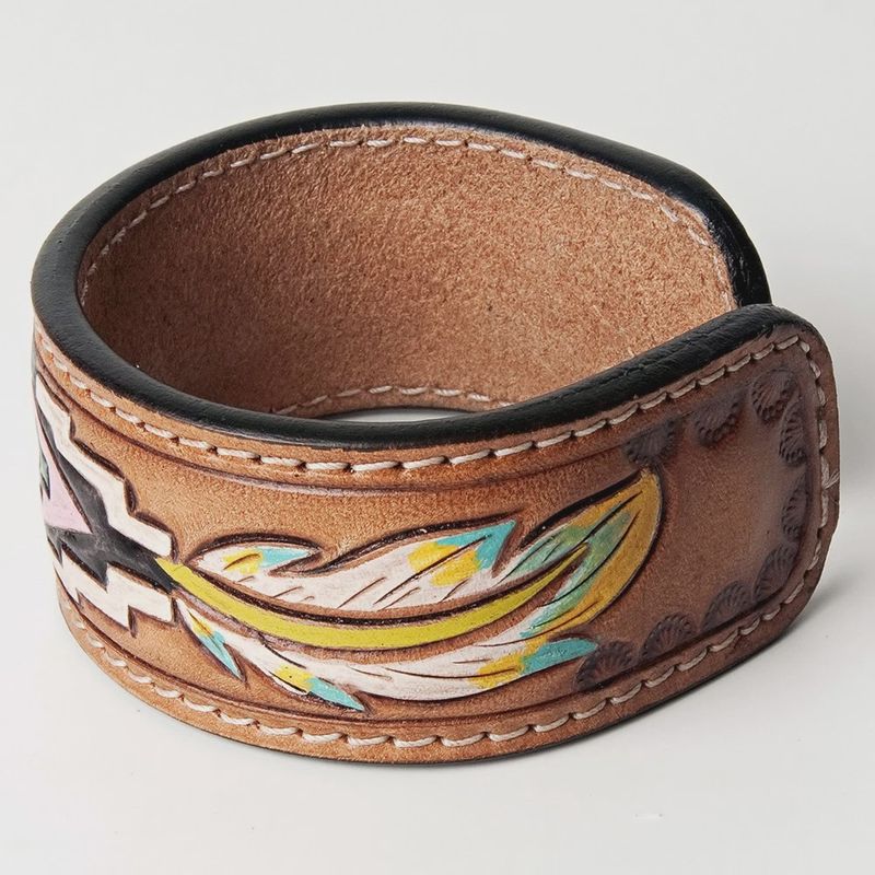 American Darling ADBRF164 Hand tooled carved Genuine Leather Bracelet women