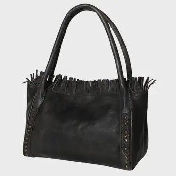 American Darling black leather purse with fringe