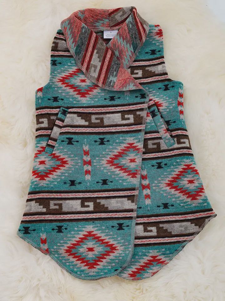 (Girls) Teal Aztec Printed Cardigan.