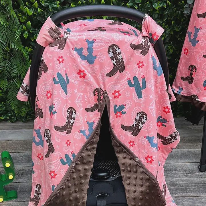Coral Western Boot &amp; Flowers Printed Car Seat Cover.