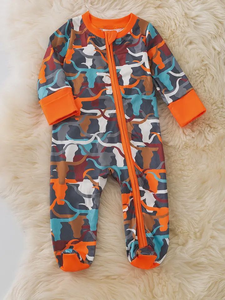 Multi-Color Longhorn Printed Baby Bodysuit