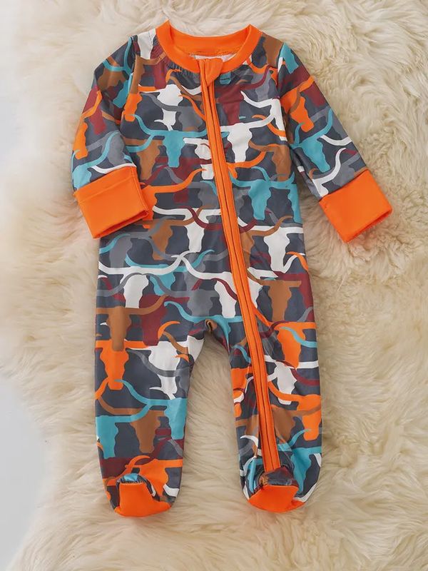 Multi-Color Longhorn Printed Baby Bodysuit