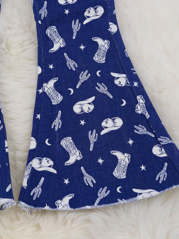 Navy Blue Cowgirl Printed Denim Jeans