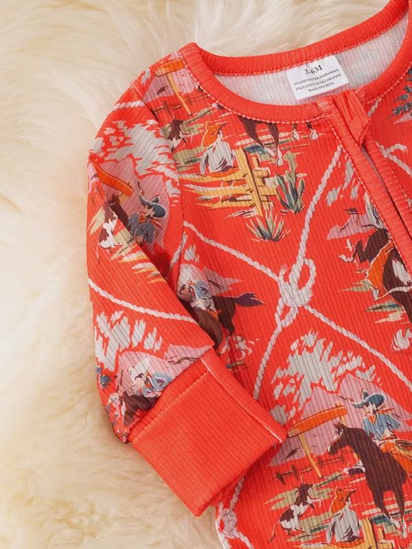 Red Orange Baby Bodysuit with Fold Over Footie