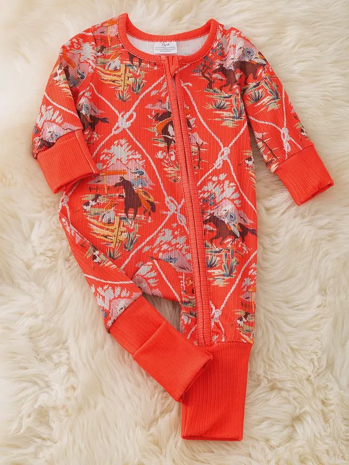 Red Orange Baby Bodysuit with Fold Over Footie