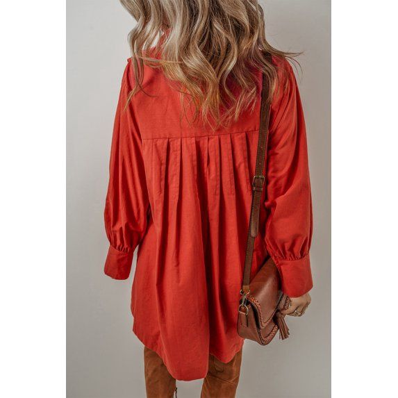 Bishop Sleeved Pleated Mini Dress