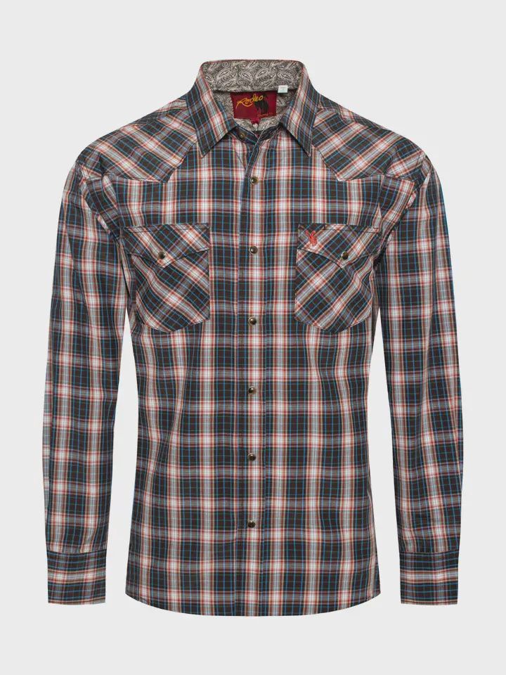 Men&#39;s Western Long Sleeve Plaid Shirts with Snap Buttons