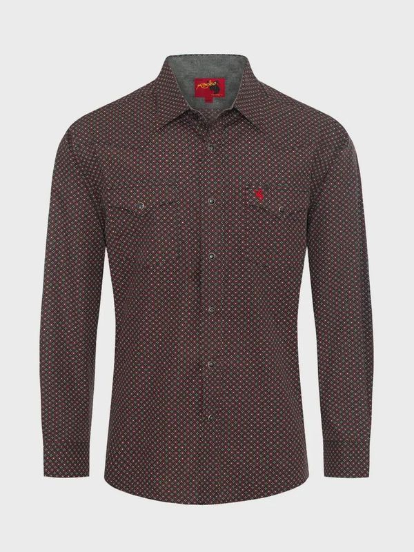 Men&#39;s Western Pearl Snap Maroon Print Shirt