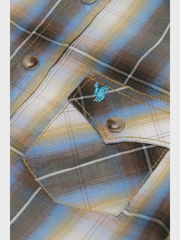 Rodeo Clothing Kid's Brown Plaid Western Long Sleeve Snap Shirts