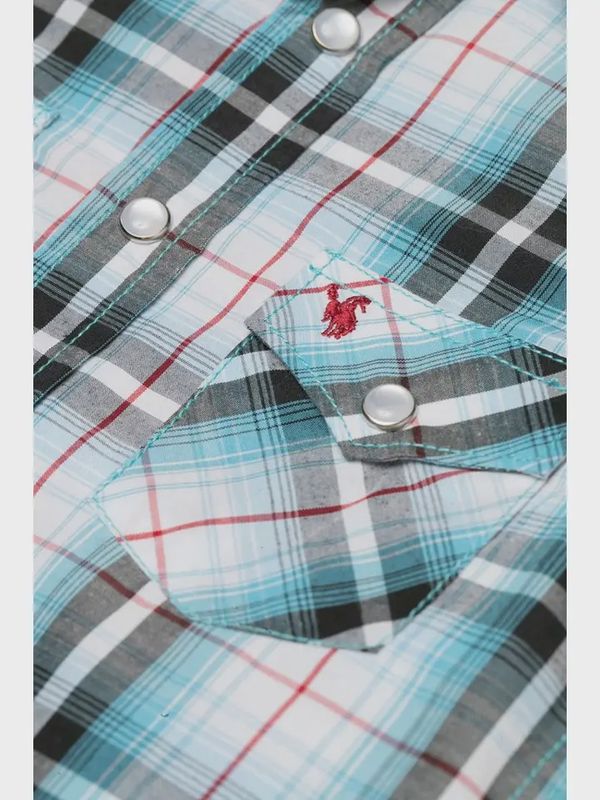 Rodeo Clothing Kid's Blue Plaid Western Long Sleeve Snap Shirts