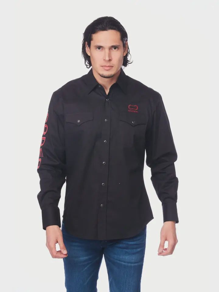 Western Rodeo Embroidered Signature Logo Shirt Black