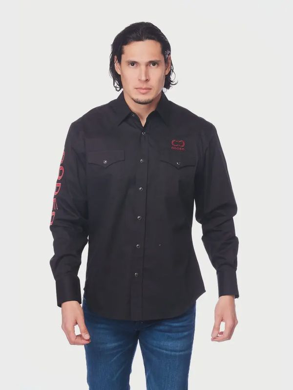 Western Rodeo Embroidered Signature Logo Shirt Black