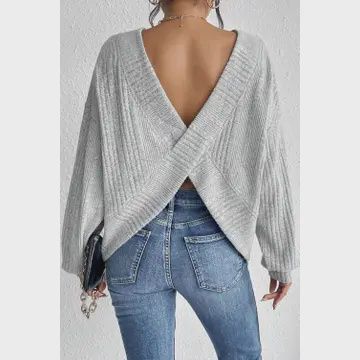 Textured Backless Long Sleeve Top
