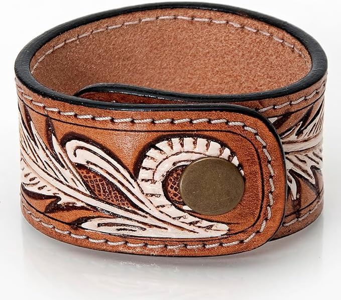 American Darling Bracelet Hand Tooled Floral Leather