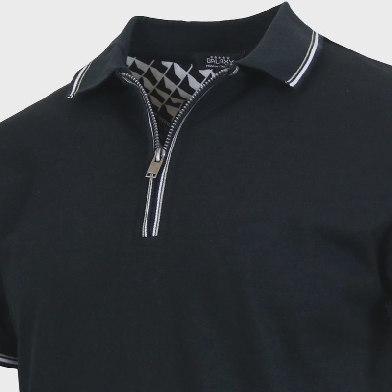 Galaxy By Harvic Mens Modern Fit Polo Shirt with Zip Placket