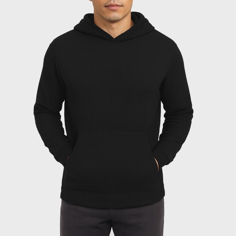 Men&#39;s Waffle Knit Thermal Pullover Hoodie