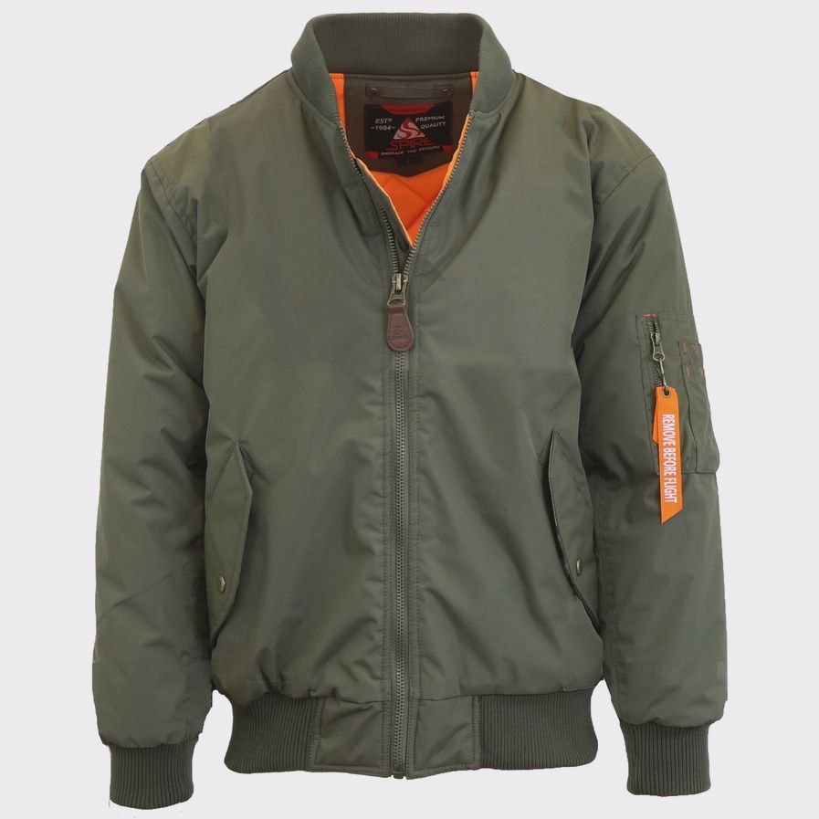 Men's Heavyweight MA-1 Flight Bomber Jacket, Colour: Olive, Size: Small
