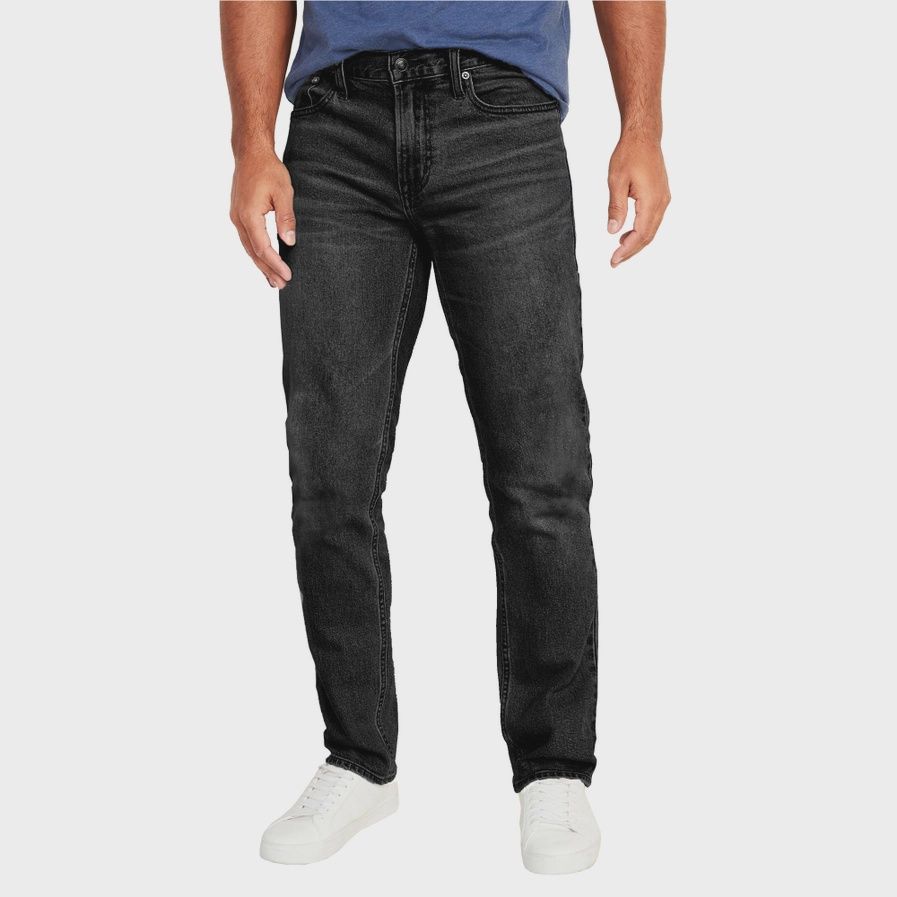 Mens Flex Stretch Slim Straight Jeans Classic Denim Menswear, Colour: Black, Size: 30
